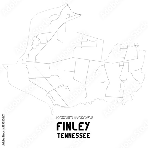 Finley Tennessee. US street map with black and white lines.