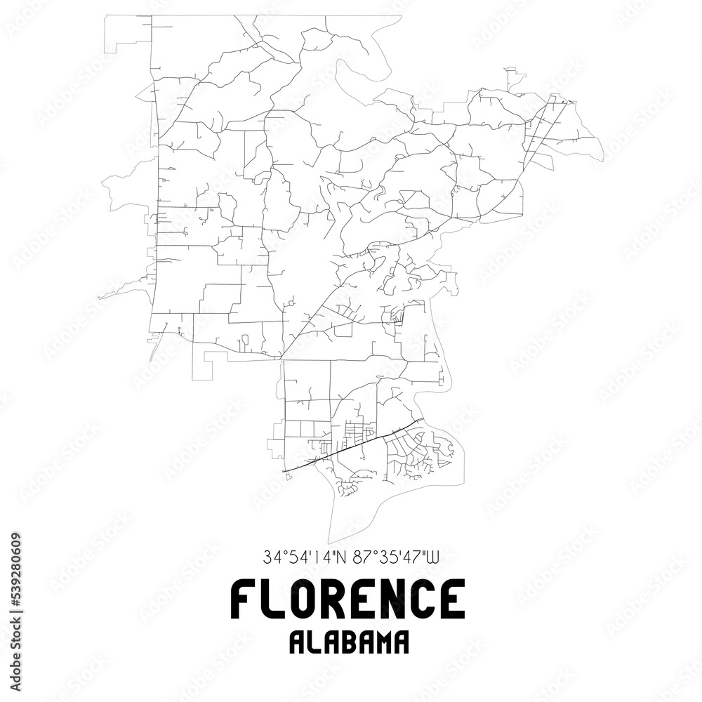 Fototapeta mapa świata dla dzieci Florence Alabama. US street map with