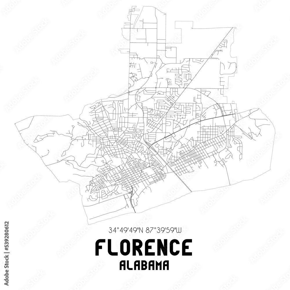 Florence Alabama. US street map with black and white lines.