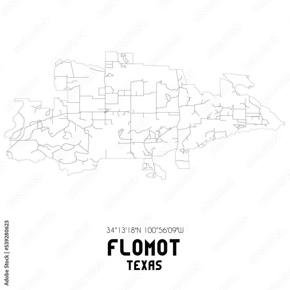 Flomot Texas. US street map with black and white lines.