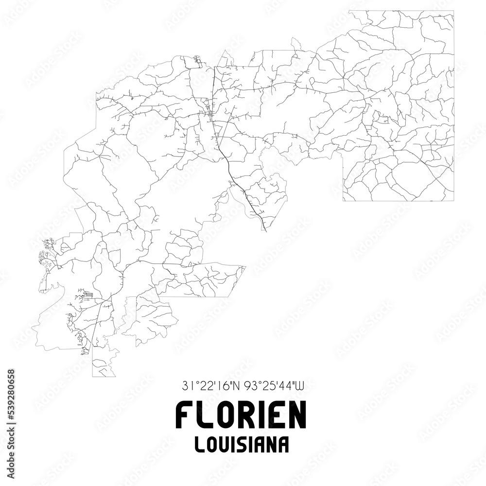 Florien Louisiana. US street map with black and white lines. Florien Louisiana. US street map with black and white lines.