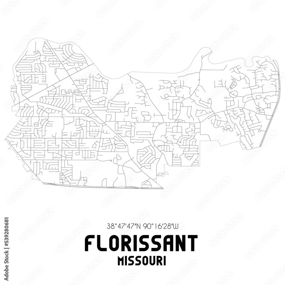 Florissant Missouri. US street map with black and white lines.