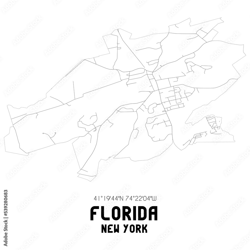 Florida New York. US street map with black and white lines.