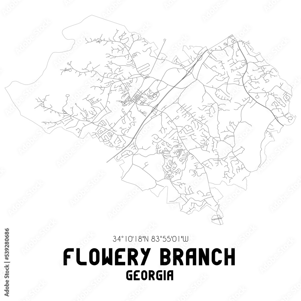 Flowery Branch Georgia. US street map with black and white lines.