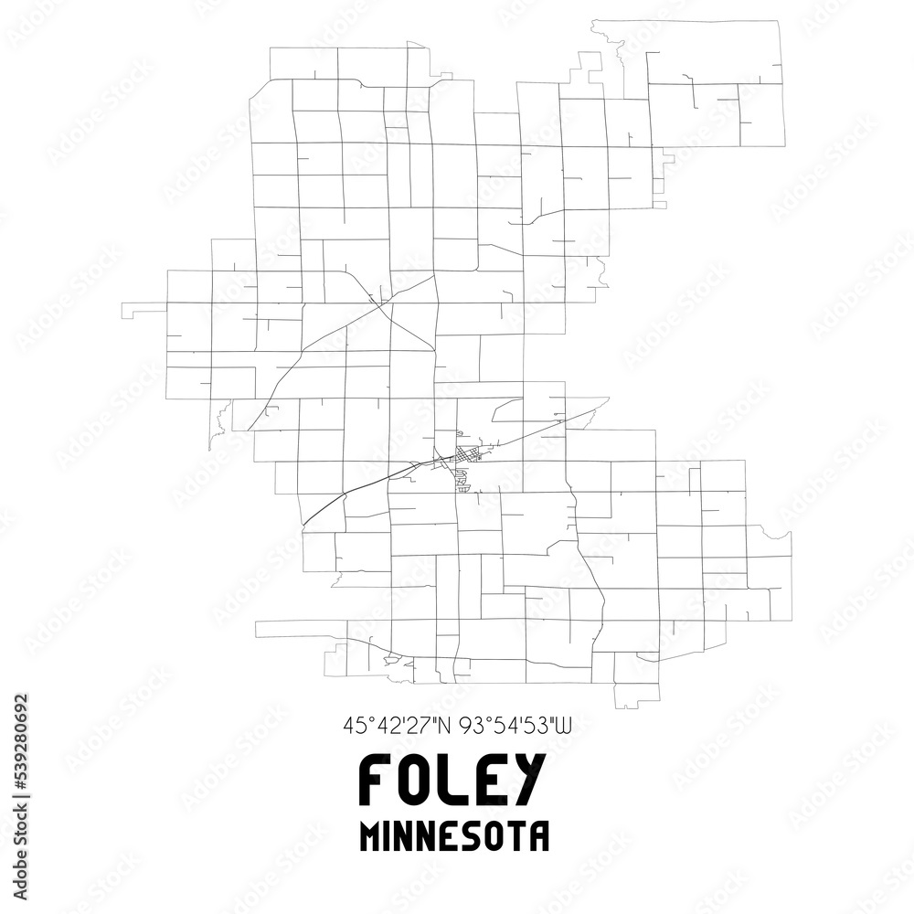 Foley Minnesota. US street map with black and white lines.