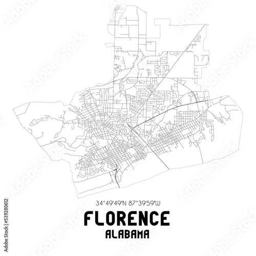 Florence Alabama. US street map with black and white lines.