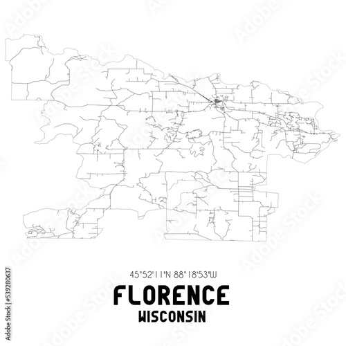 Florence Wisconsin. US street map with black and white lines.
