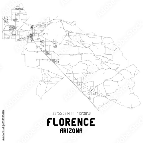 Florence Arizona. US street map with black and white lines.