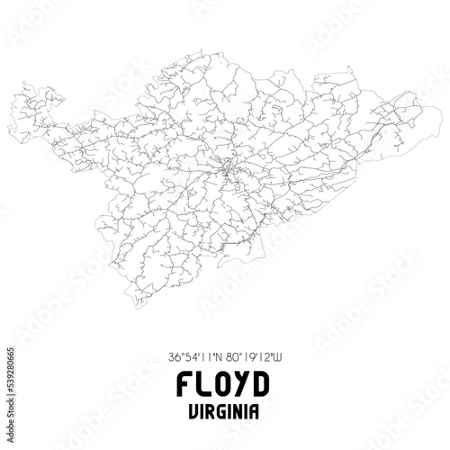 Floyd Virginia. US street map with black and white lines.