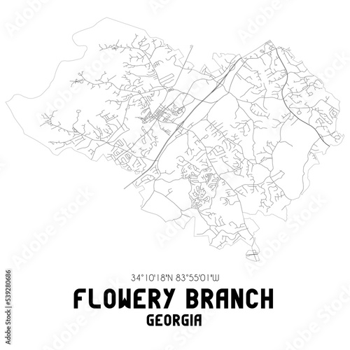 Flowery Branch Georgia. US street map with black and white lines.