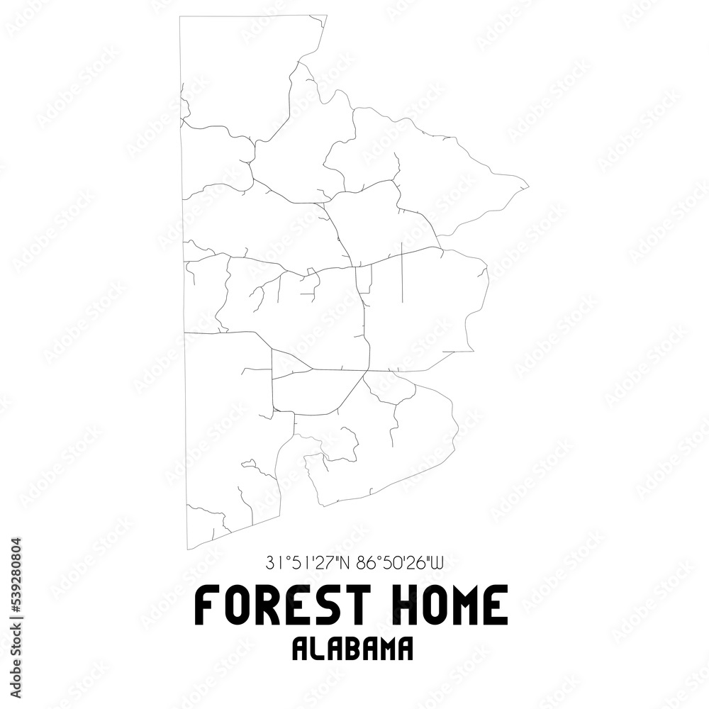 Forest Home Alabama. US street map with black and white lines. Forest Home Alabama. US street map with black and white lines.