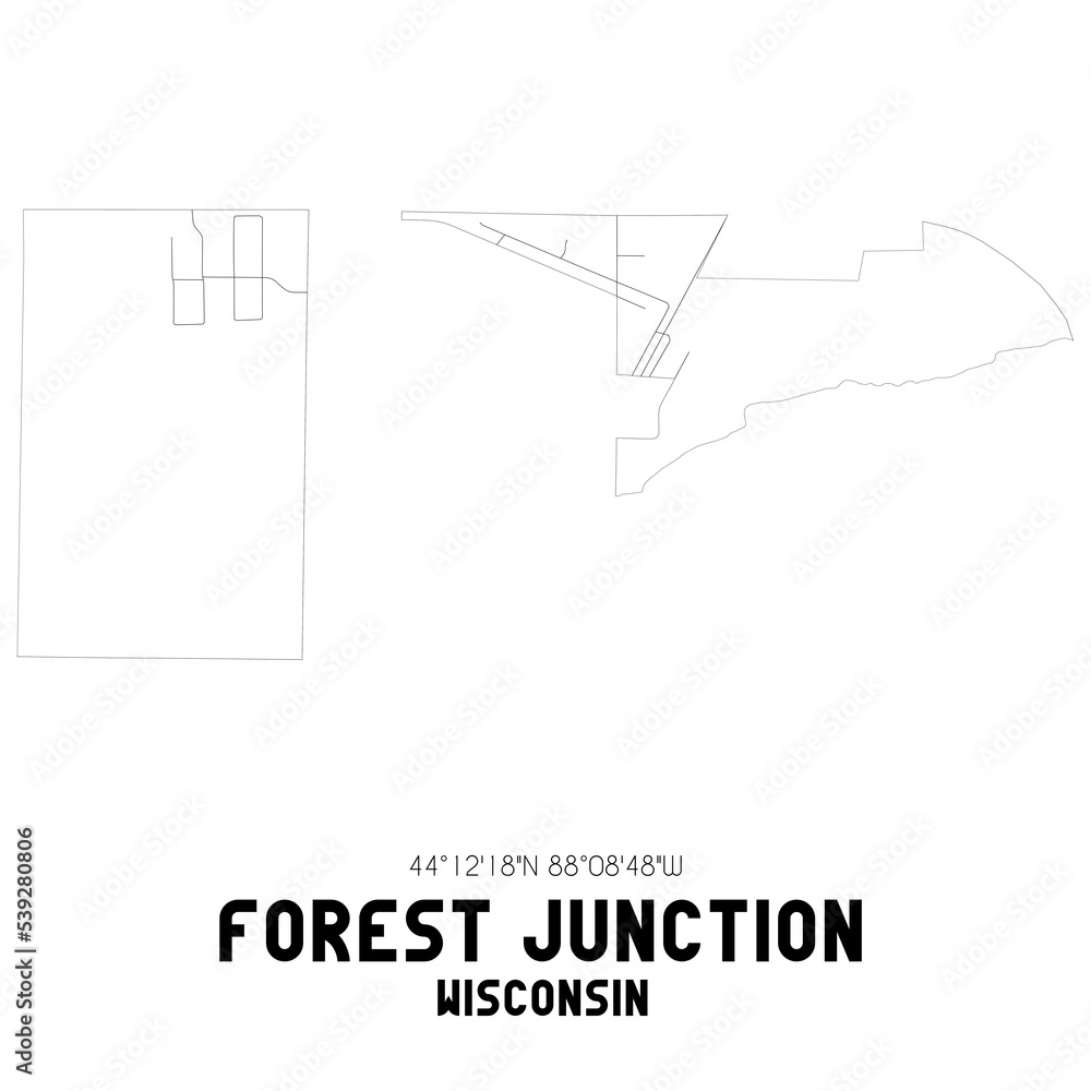 Forest Junction Wisconsin. US street map with black and white lines.