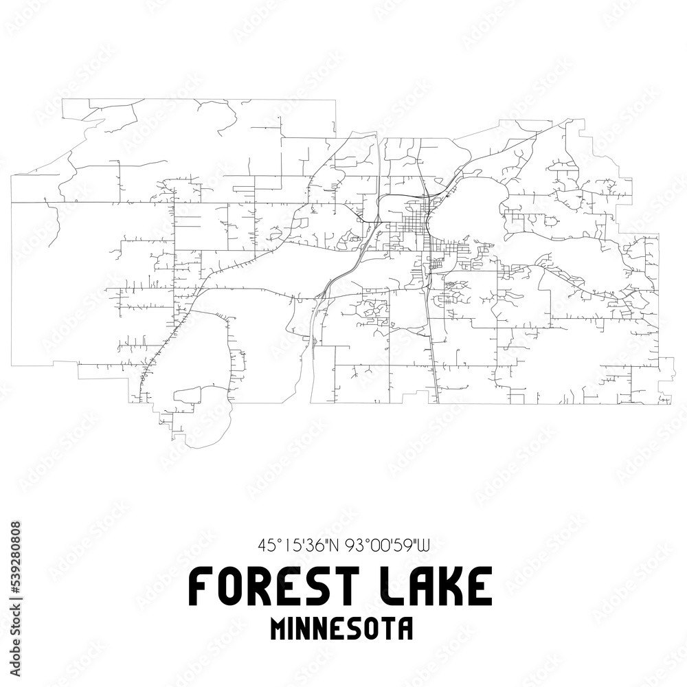 Forest Lake Minnesota. US street map with black and white lines.