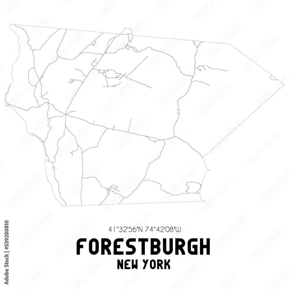 Forestburgh New York. US street map with black and white lines.