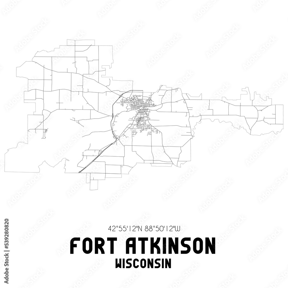 Fort Atkinson Wisconsin. US street map with black and white lines. Stock イラスト Adobe Stock