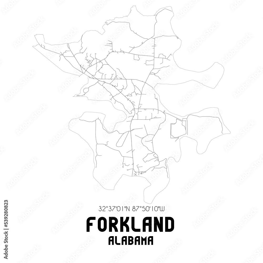 Fototapeta mapa świata dla dzieci Forkland Alabama. US street map with