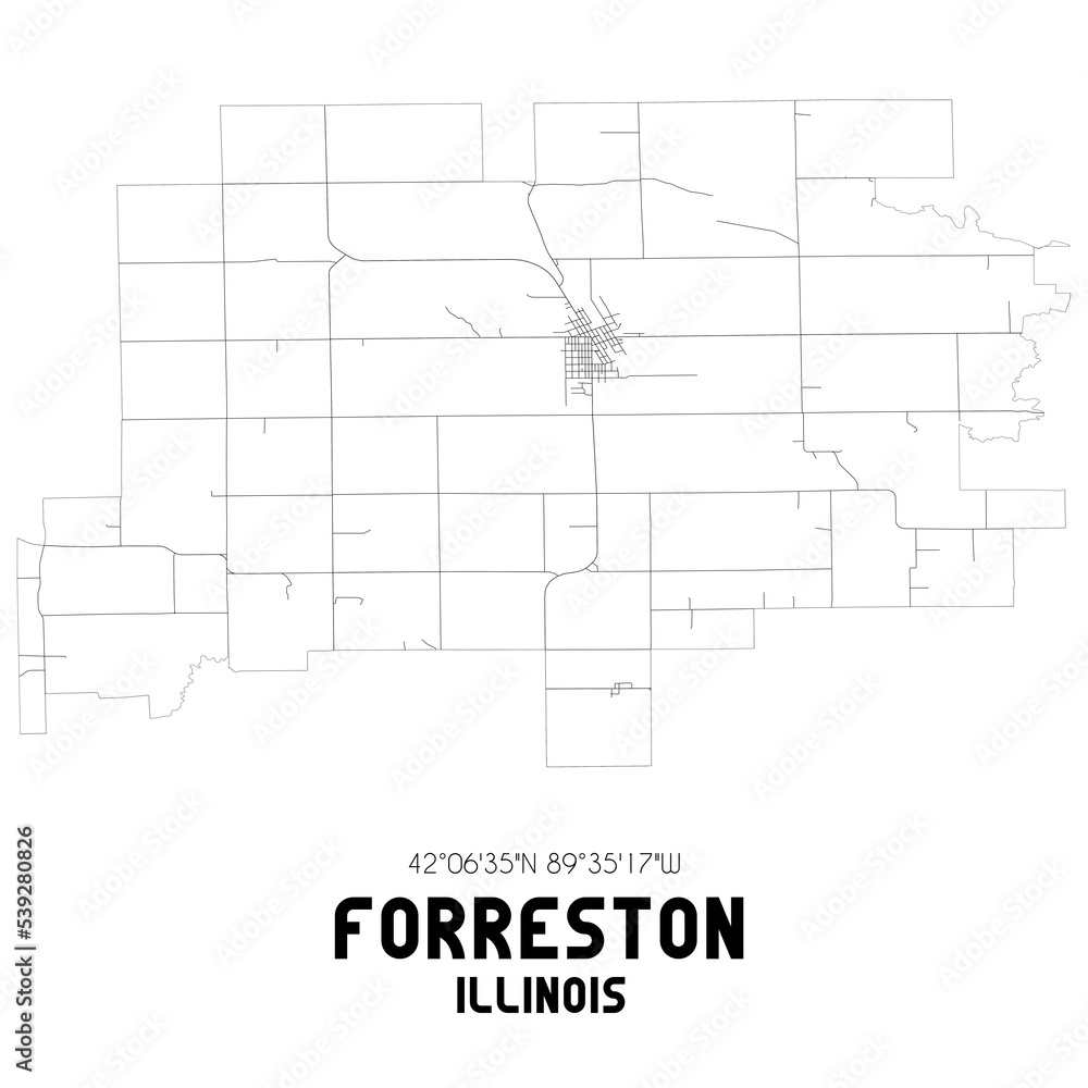 Forreston Illinois. US street map with black and white lines.