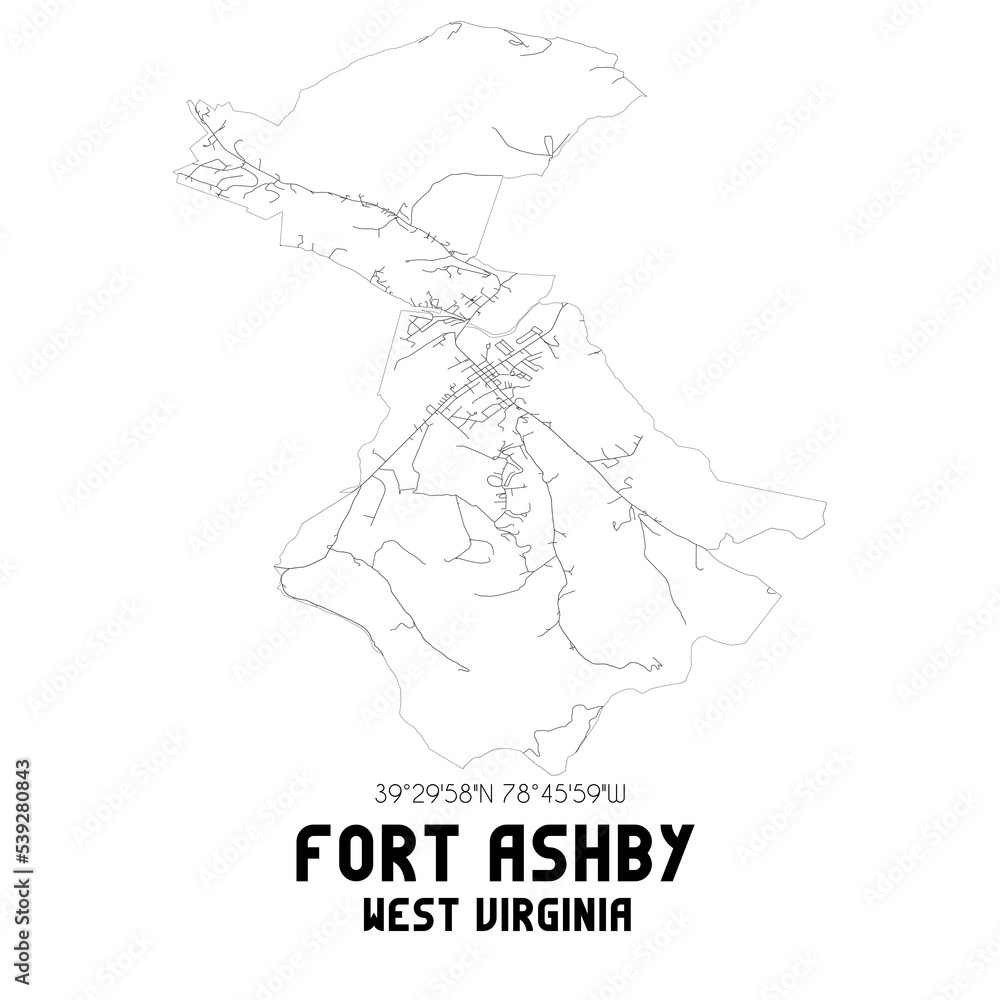 Fort Ashby West Virginia. US street map with black and white lines.