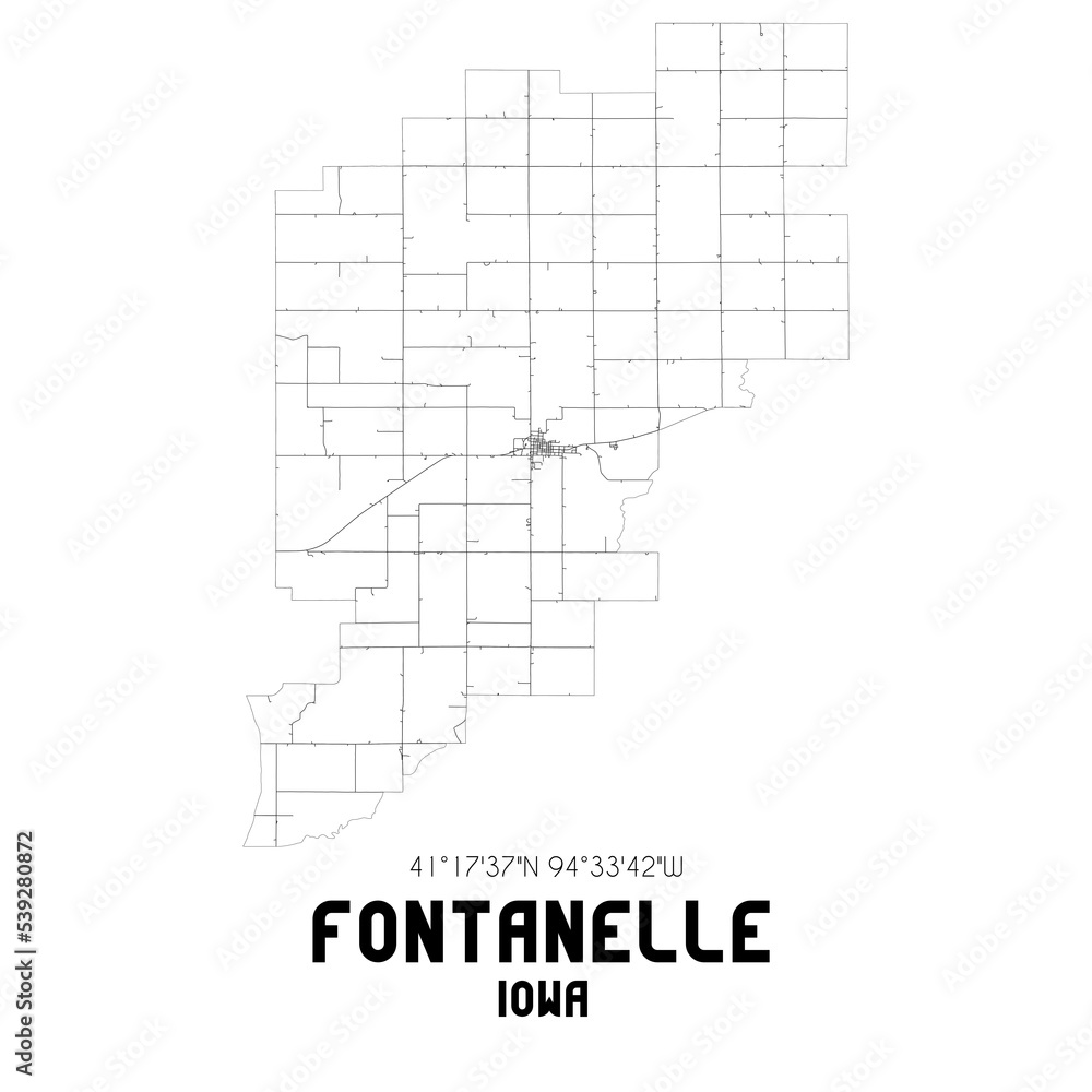 Fontanelle Iowa. US street map with black and white lines. Fontanelle Iowa. US street map with black and white lines.