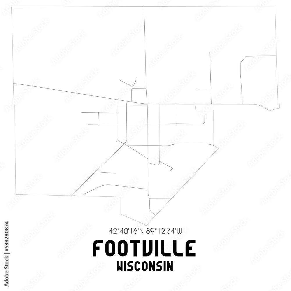 Footville Wisconsin. US street map with black and white lines. Footville Wisconsin. US street map with black and white lines.