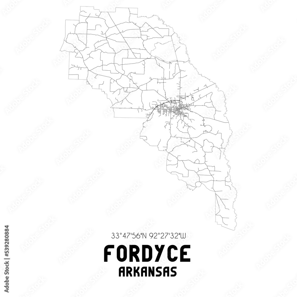 Fordyce Arkansas. US street map with black and white lines. Fordyce Arkansas. US street map with black and white lines.