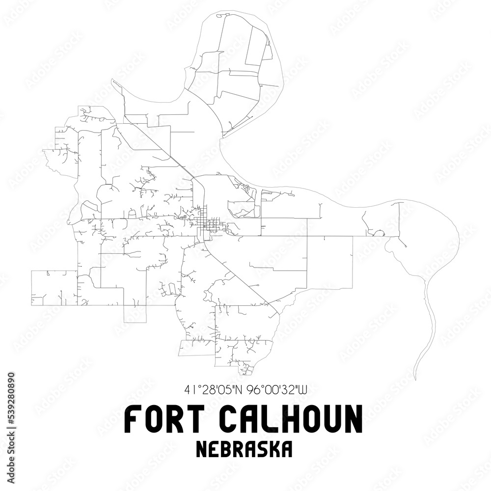 Fort Calhoun Nebraska. US street map with black and white lines.