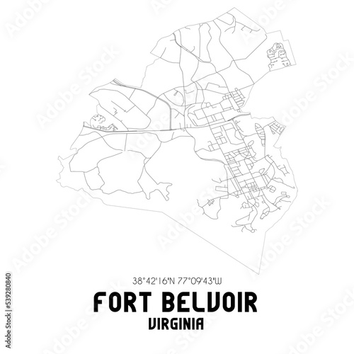 Fort Belvoir Virginia. US street map with black and white lines.