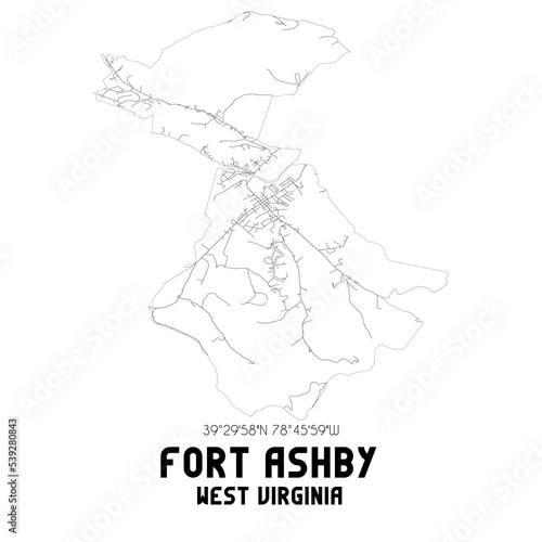 Fort Ashby West Virginia. US street map with black and white lines.