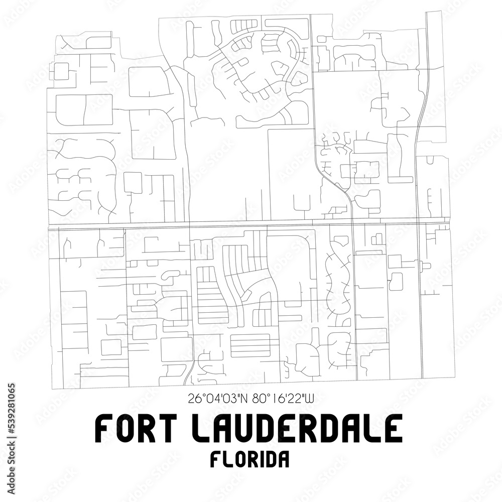 Fototapeta premium Fort Lauderdale Florida. US street map with black and white lines.