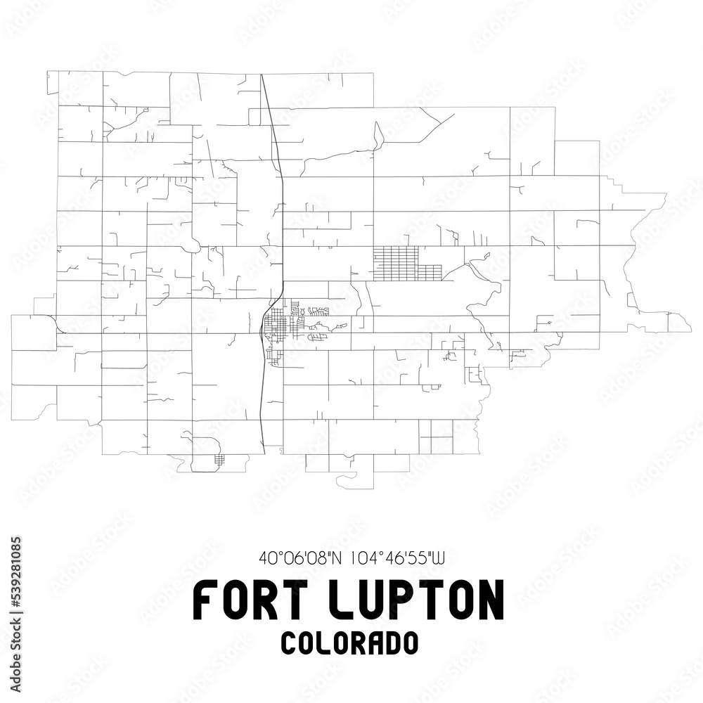 Fort Lupton Colorado. US street map with black and white lines.