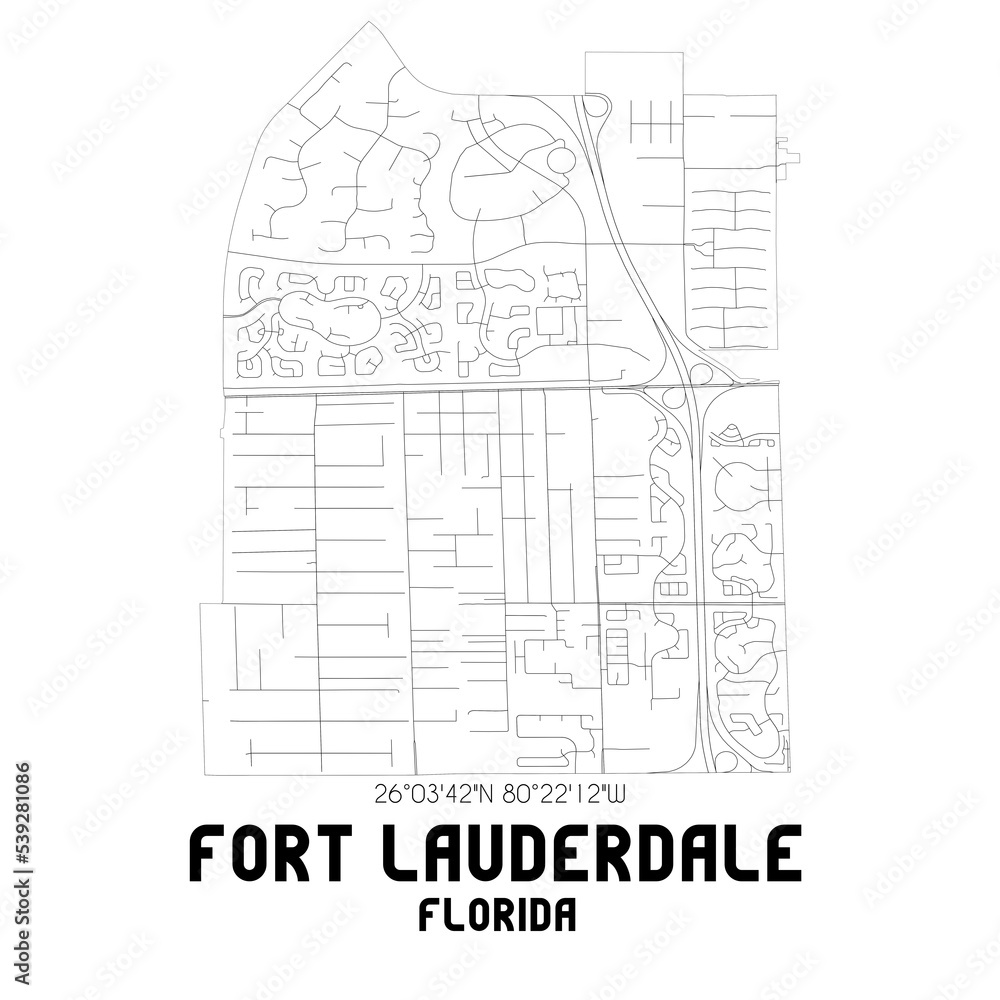 Fort Lauderdale Florida. US street map with black and white lines.