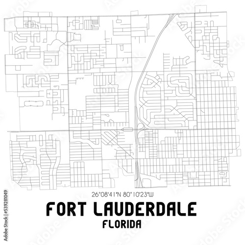 Fort Lauderdale Florida. US street map with black and white lines. photo
