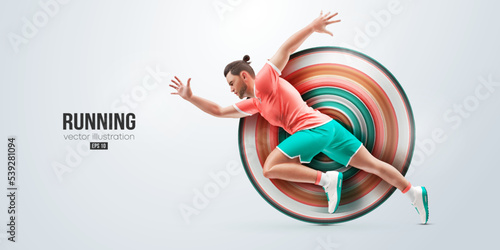 Realistic silhouette of a running athlete on white background. Runner man are running sprint or marathon. Vector illustration