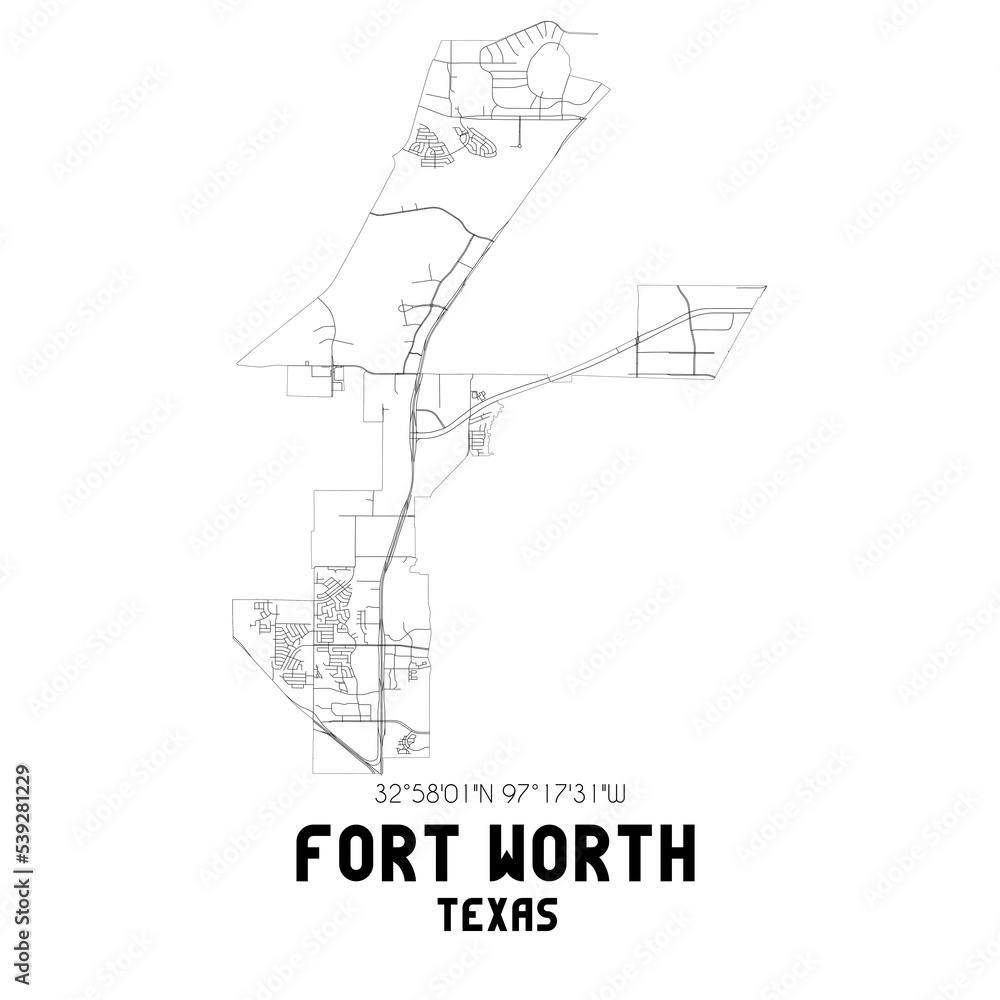 Fort Worth Texas. US street map with black and white lines. Fort Worth Texas. US street map with black and white lines.