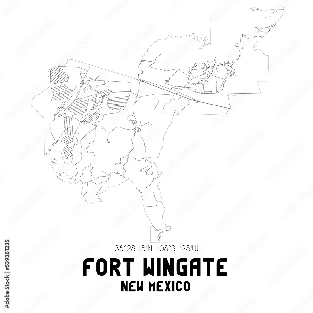 Fototapeta premium Fort Wingate New Mexico. US street map with black and white lines.