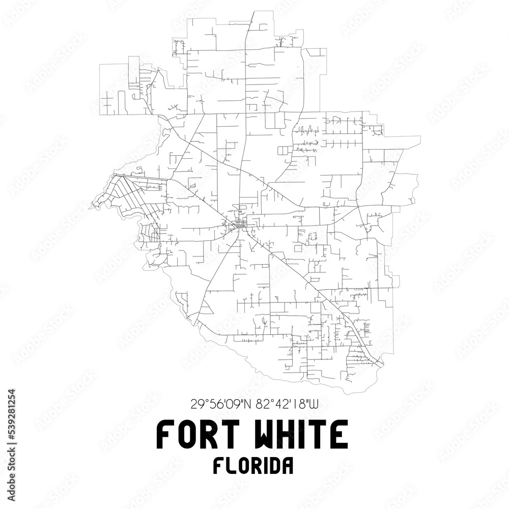Fort White Florida. US street map with black and white lines. Fort White Florida. US street map with black and white lines.