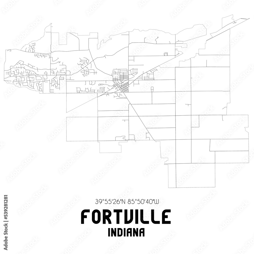 Fortville Indiana. US street map with black and white lines. Fortville Indiana. US street map with black and white lines.