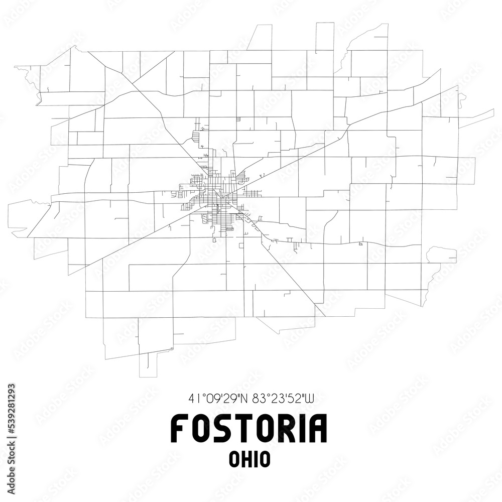 Fostoria Ohio. US street map with black and white lines. Stock