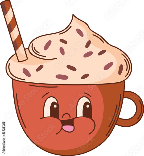 Groovy Christmas drink vector illustration. Retro mascot character clipart