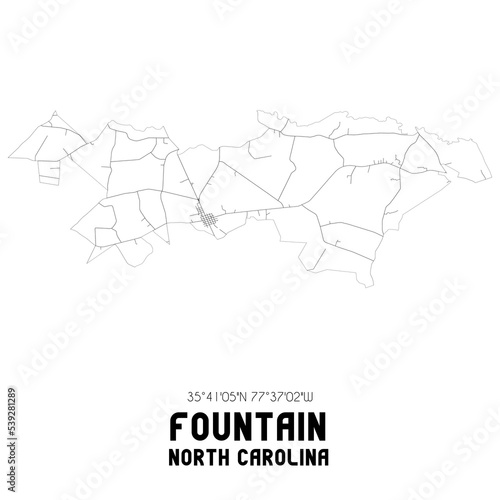 Fountain North Carolina. US street map with black and white lines.
