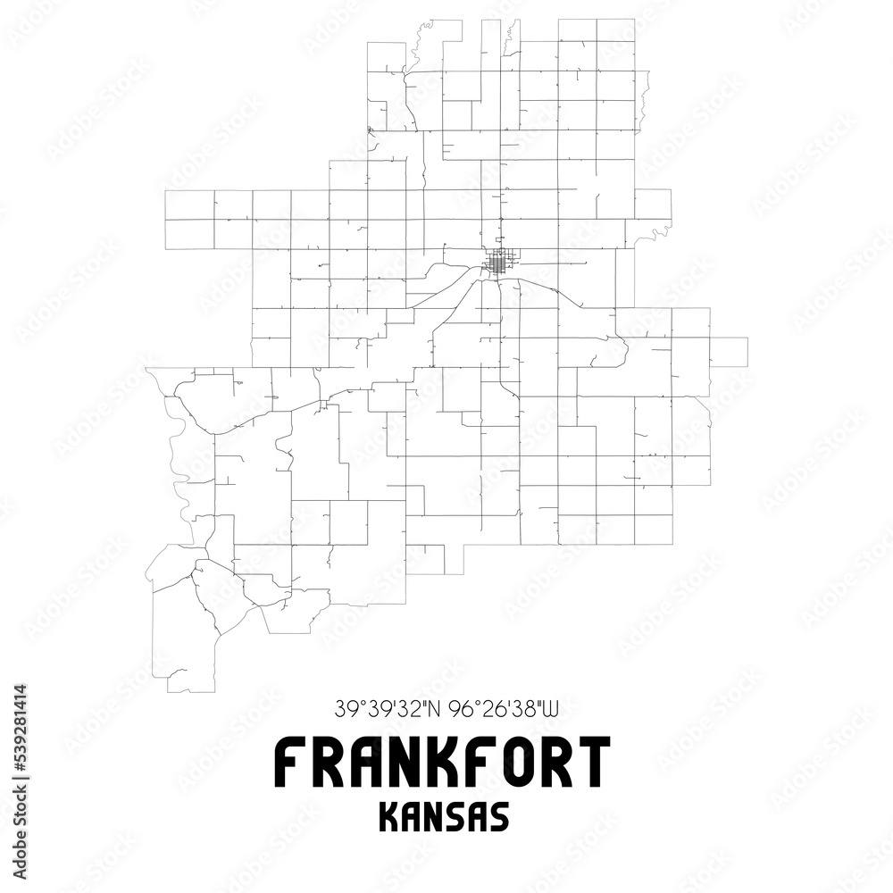 Fototapeta premium Frankfort Kansas. US street map with black and white lines.
