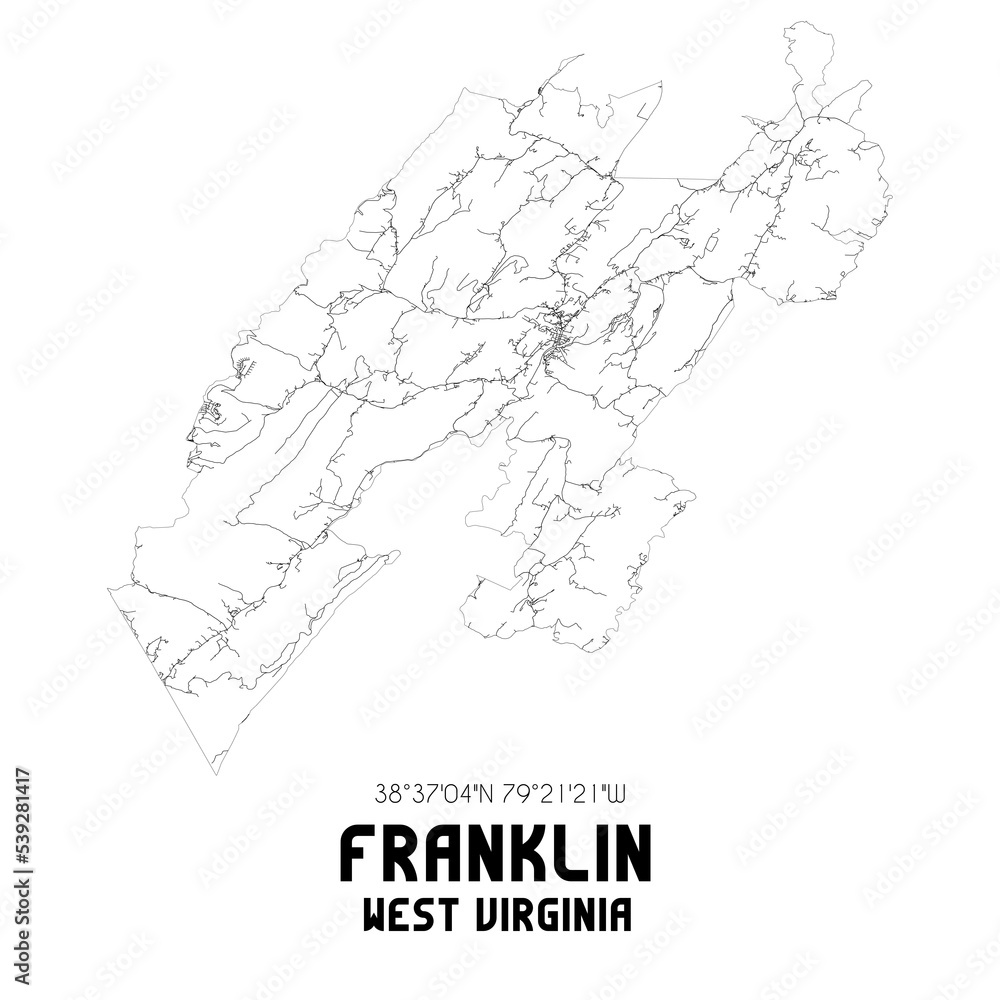 Franklin West Virginia. US street map with black and white lines.