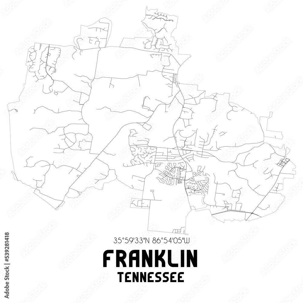 Franklin Tennessee. US street map with black and white lines. Franklin Tennessee. US street map with black and white lines.