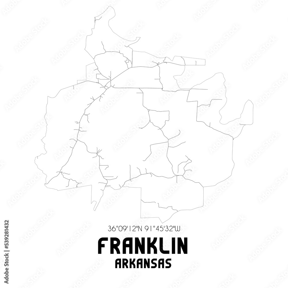 Franklin Arkansas. US street map with black and white lines.