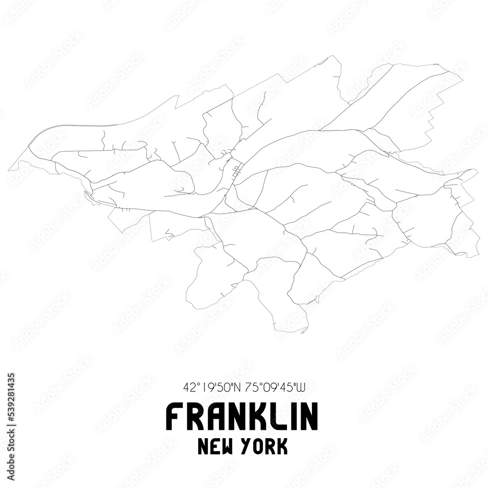 Franklin New York. US street map with black and white lines.