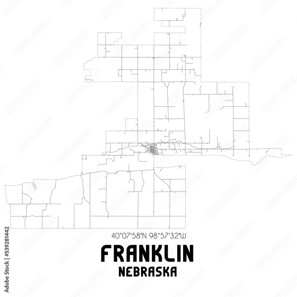 Franklin Nebraska. US street map with black and white lines.