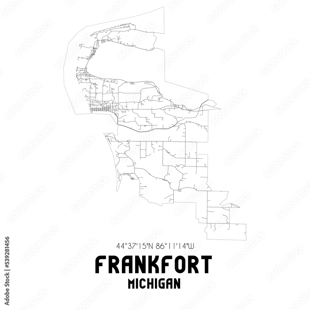 Frankfort Michigan. US street map with black and white lines.