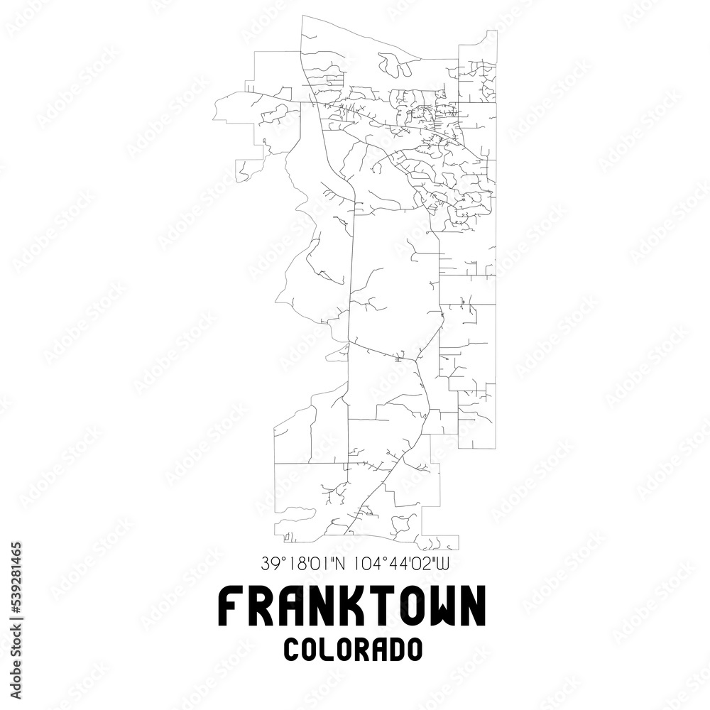 Franktown Colorado. US street map with black and white lines. Franktown Colorado. US street map with black and white lines.