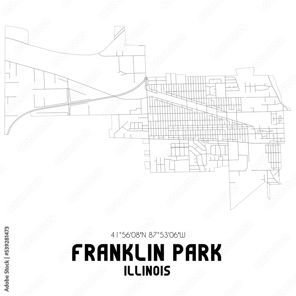 Franklin Park Illinois. US street map with black and white lines.