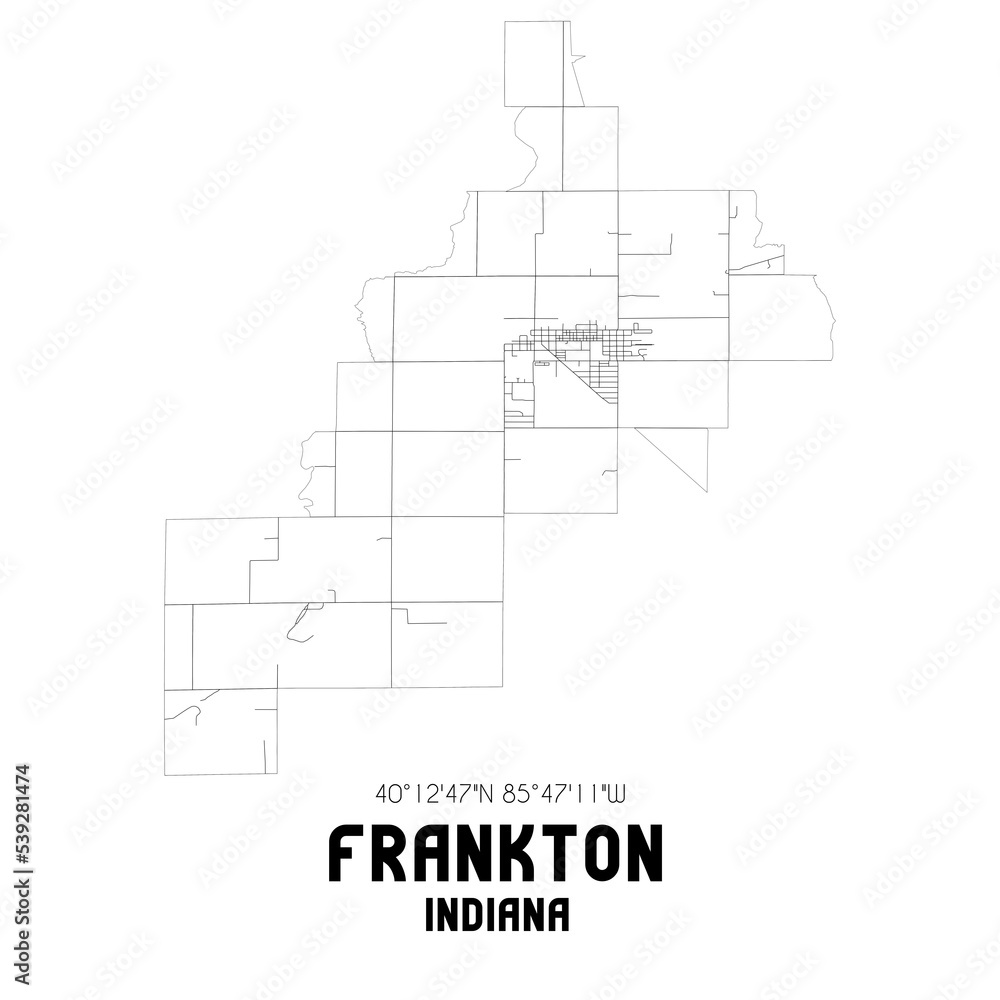 Frankton Indiana. US street map with black and white lines.